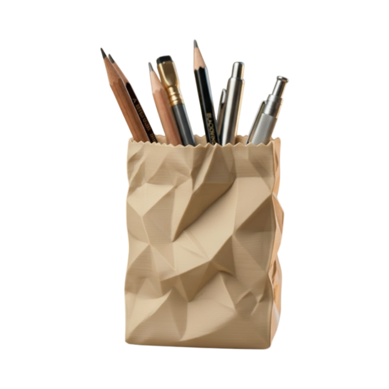 Crumpled Paper Bag Pen Holder – Desk Organizer