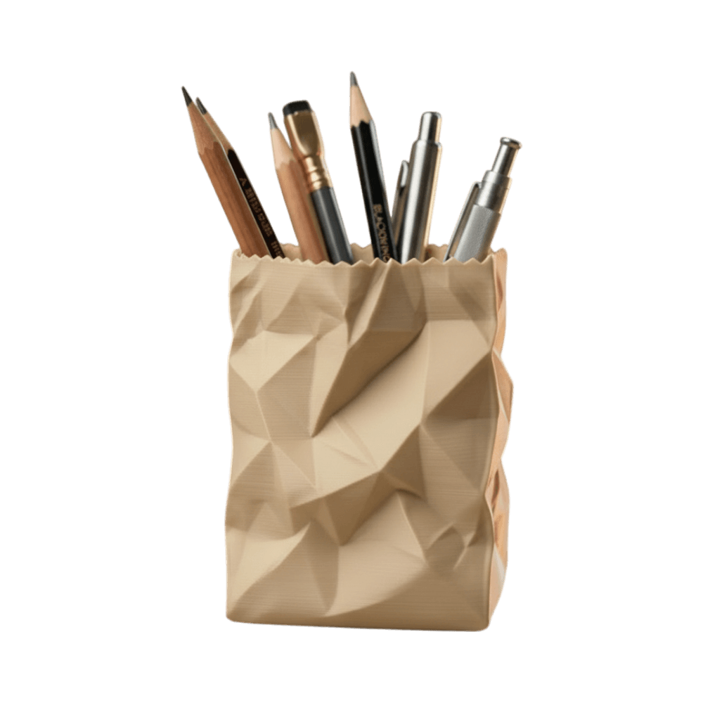 Crumpled Paper Bag Pen Holder - Desk Organizer — 3D printed by Compl3x