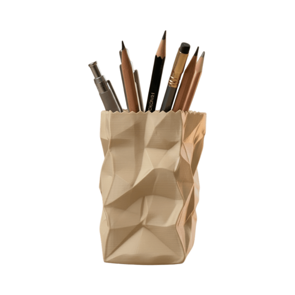 Crumpled Paper Bag Pen Holder - Desk Organizer, side view