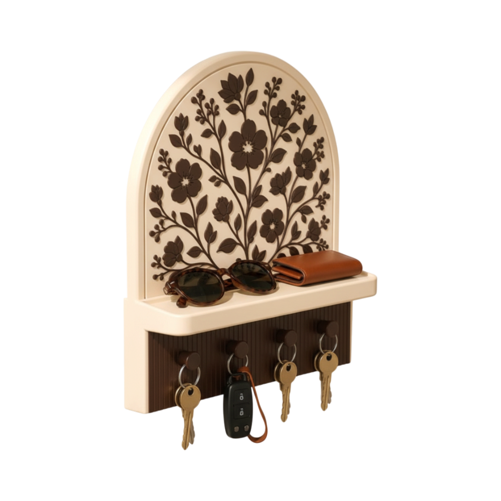 Floral Key Holder with Tray Wall Mount - Image 4