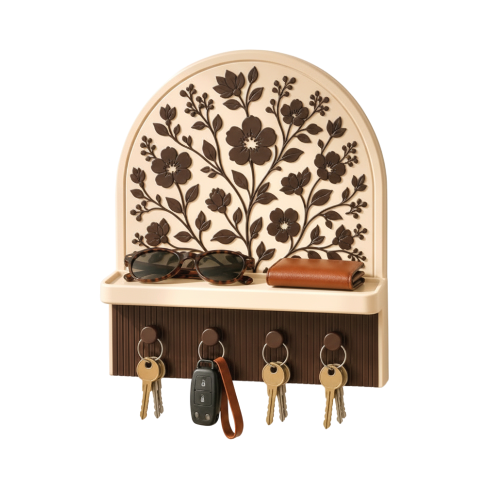 Floral Key Holder with Tray Wall Mount