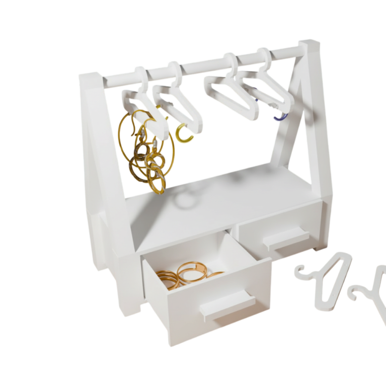 Jewelry Stand with Drawers for Storage and Hangers