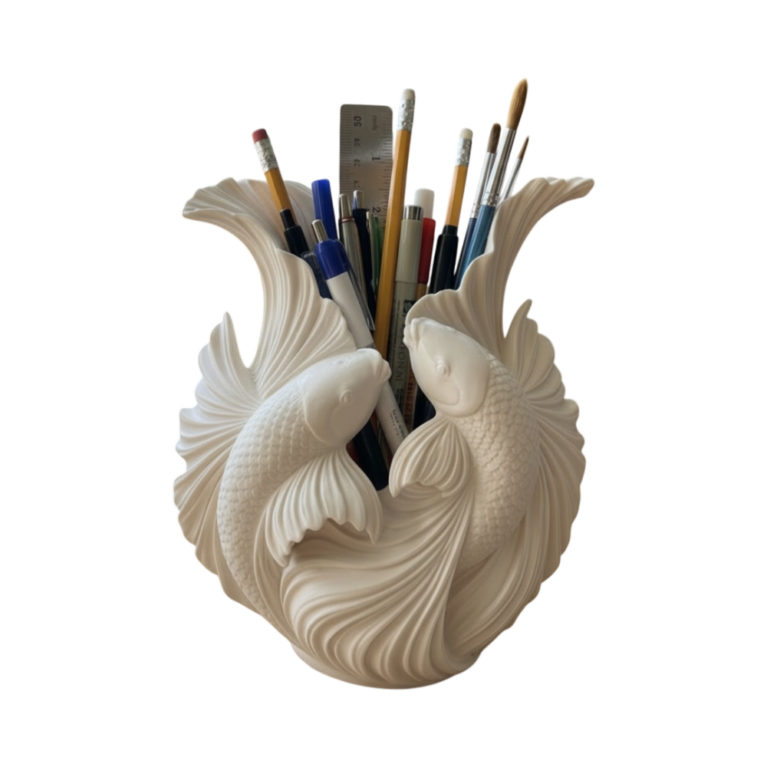 Koi Fish Sculpture Pen Holder & Desk Caddy