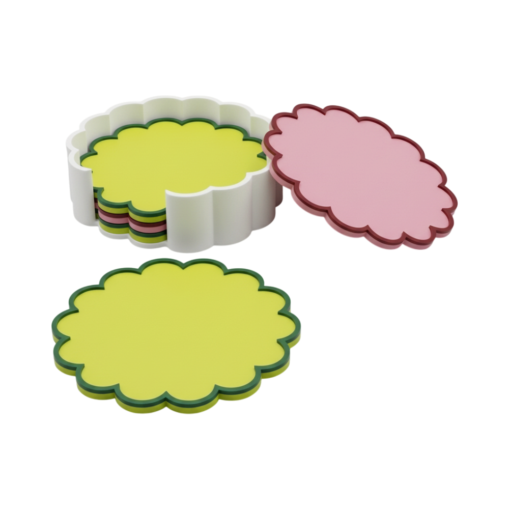 Scalloped Cloud Coaster Set (With Holder)