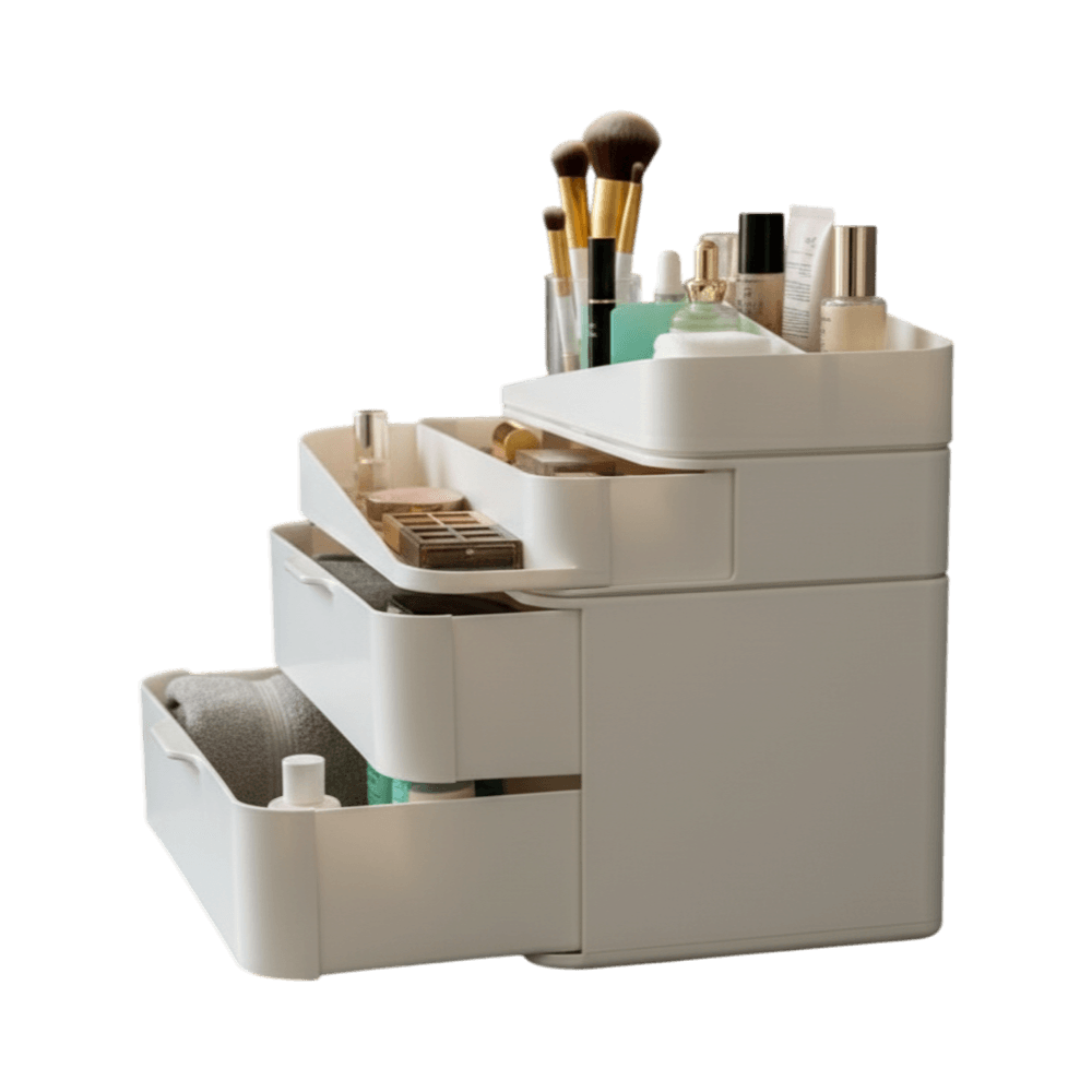 Scandinavian Style Three-Piece Makeup Organiser, side view