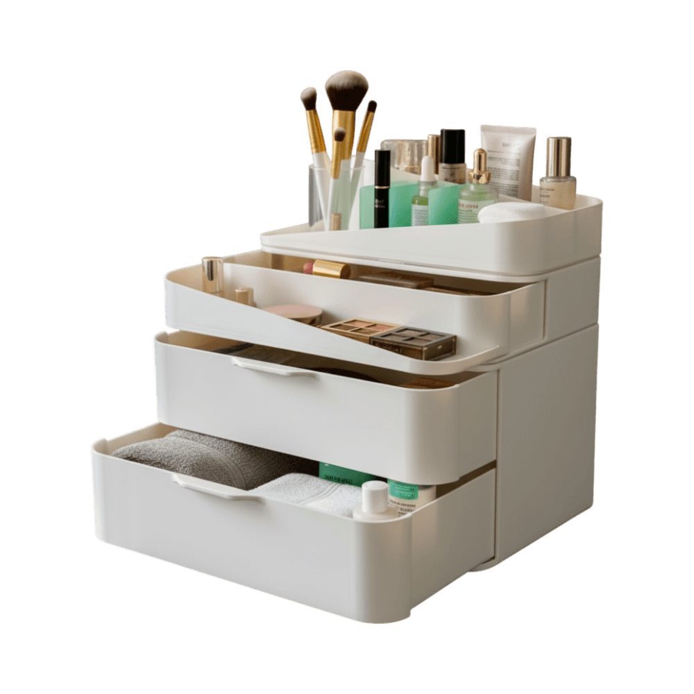 Scandinavian Style Three-Piece Makeup Organiser, three-quarter left view