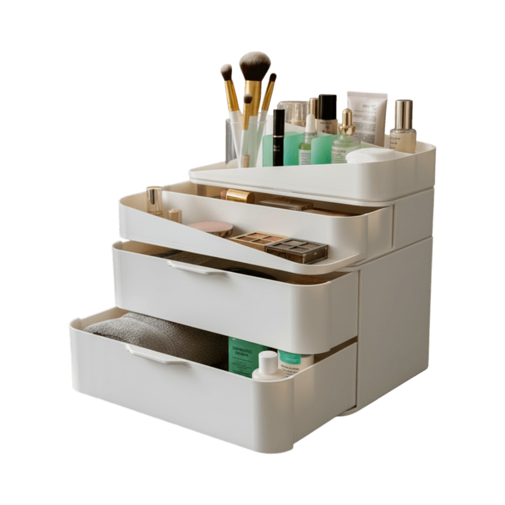 Scandinavian Style Three-Piece Makeup Organiser, three-quarter right view