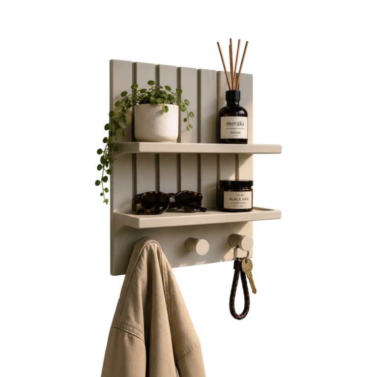 Wood Panel Entryway Organizer with Key Hooks